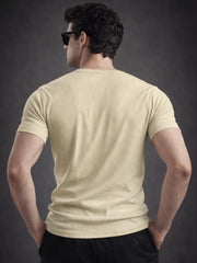 Biscuit Ribbed Henley Neck Half Sleeve T-Shirt