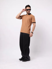 DropKnit Contrast Coral Orange Half Sleeve Polo T-Shirt