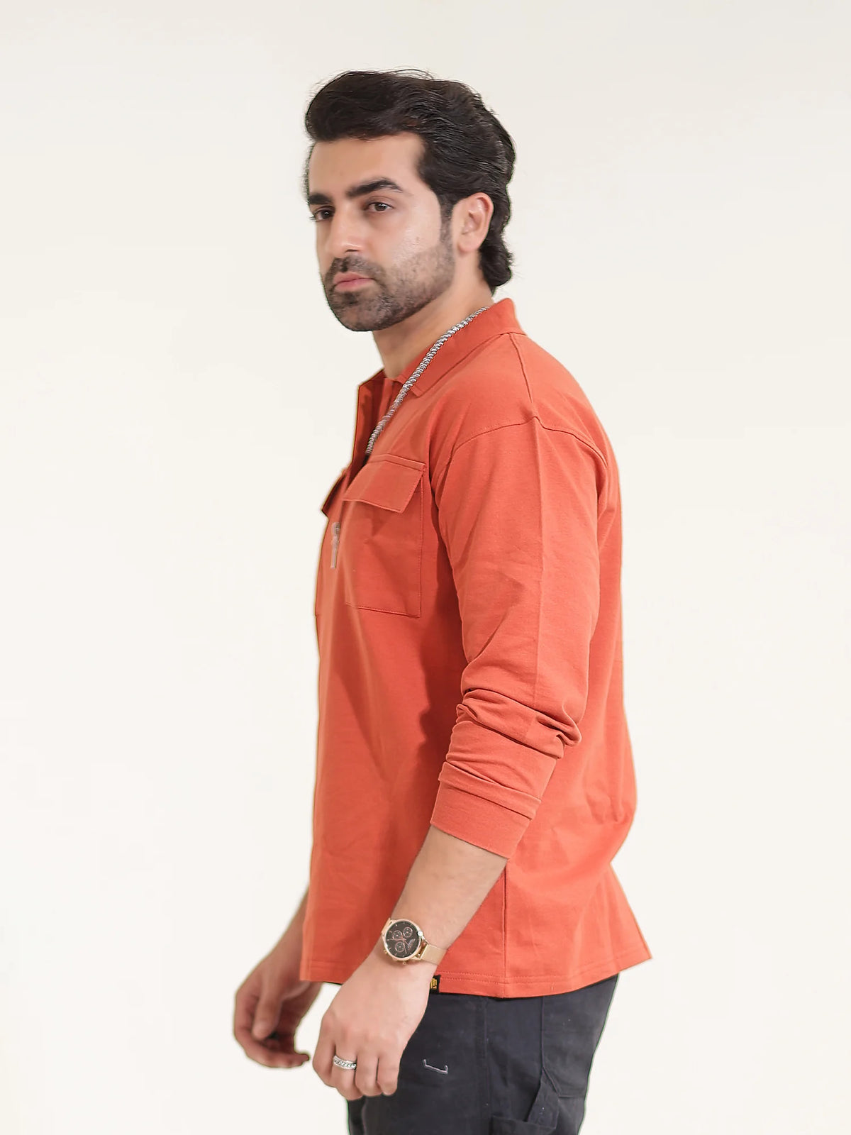 Rust full sleeve pocket polo t-shirt for men - view 2