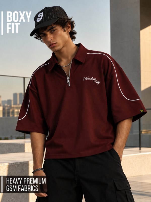Burgundy Freedom City Half Sleeve Polo T-Shirt
