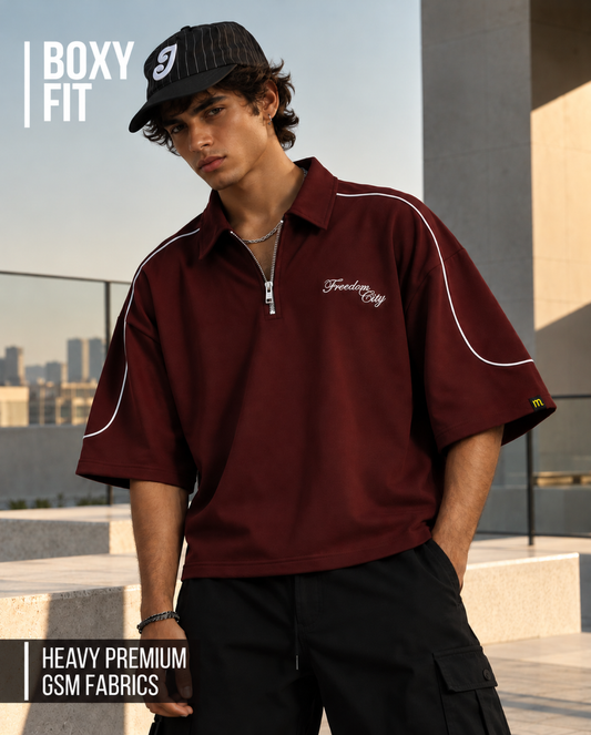 Burgundy Freedom City Half Sleeve Polo T-Shirt