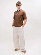 Washed Brooklyn Brown Half Sleeve Polo T-Shirt