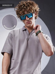 Seersucker Grey Polo Half Sleeve T-Shirt