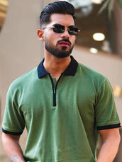 Waffle Textured Hunter Green Half Sleeve Tshirt