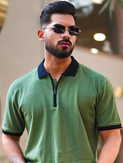 Waffle Textured Hunter Green Half Sleeve Tshirt