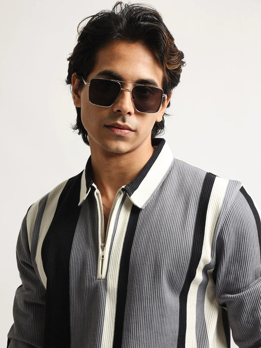 High Street Cream, Grey Full Sleeve Polo T-Shirt