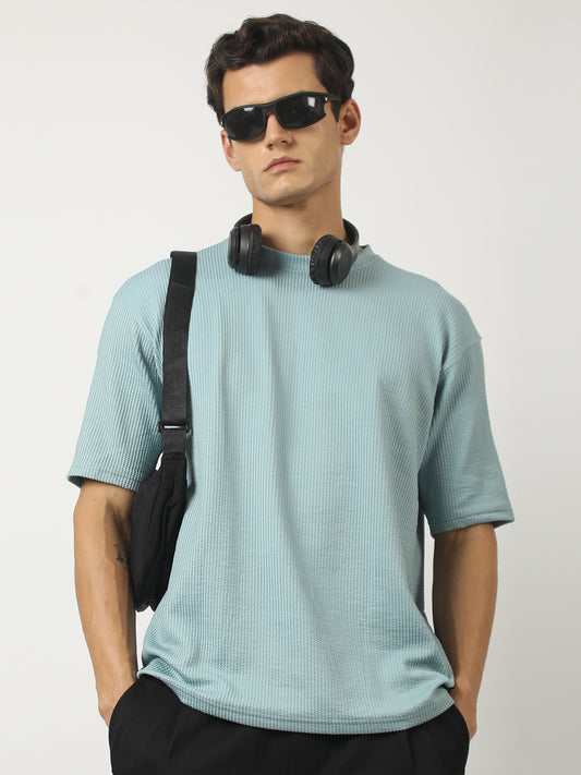 Seersucker Light Blue Half Sleeve T-Shirt