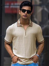 Cream Half Sleeve Polo T-Shirt