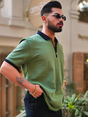 Waffle Textured Hunter Green Half Sleeve Tshirt