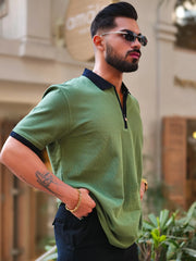 Waffle Textured Hunter Green Half Sleeve Tshirt