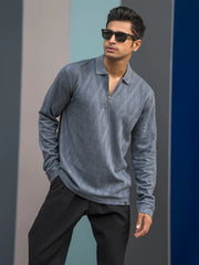 Opal Wave Light Grey Full Sleeve Polo T-Shirt