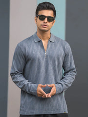 Opal Wave Light Grey Full Sleeve Polo T-Shirt