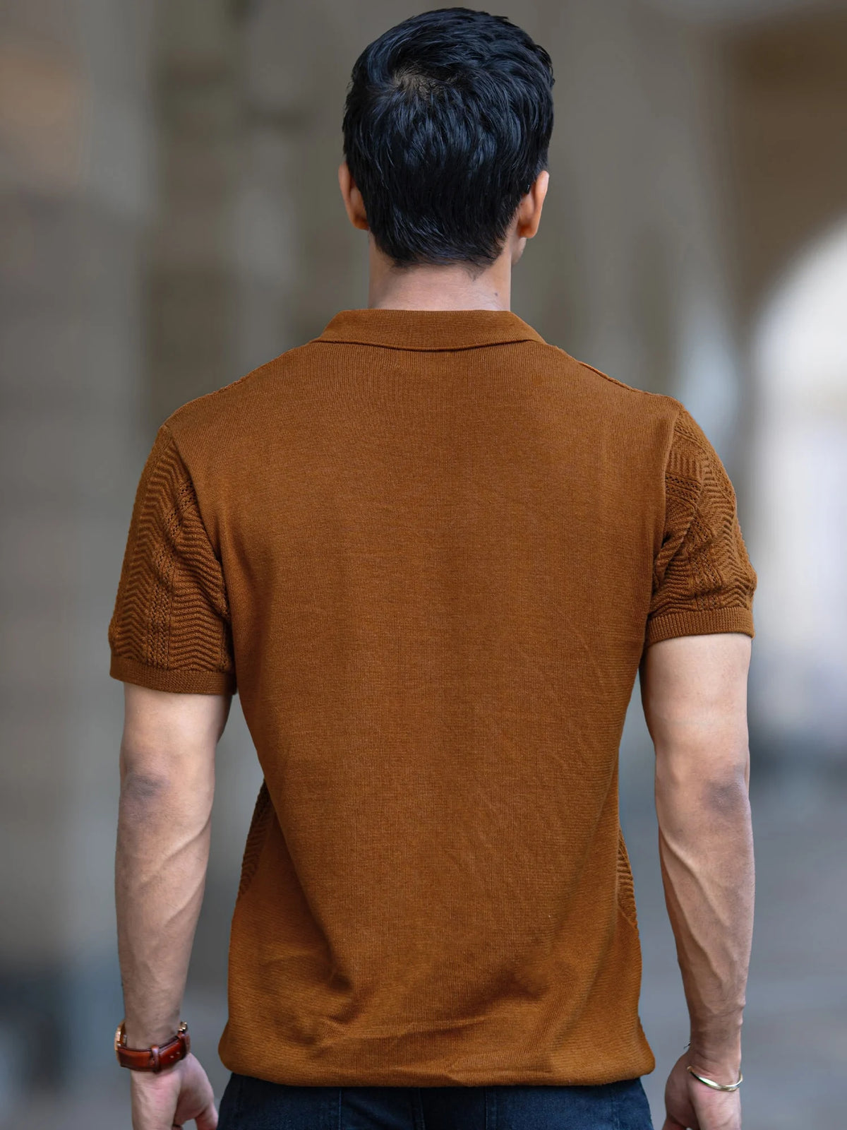 Brown half sleeve bohemian crochet t-shirt for men - view 4