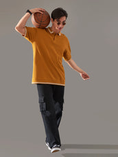 Triple Tuck Mustard Oversized Half Sleeve Polo T-Shirt
