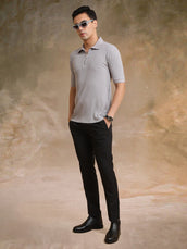 Light grey half sleeve dropknit polo t-shirt for men - view 5