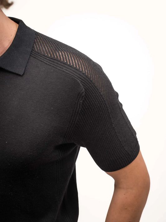 Luxe Knit Black Half Sleeve Polo Tshirt