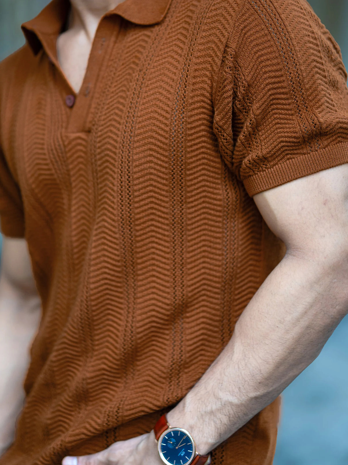 Brown half sleeve bohemian crochet t-shirt for men - view 5