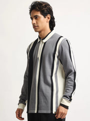 High Street Cream, Grey Full Sleeve Polo T-Shirt