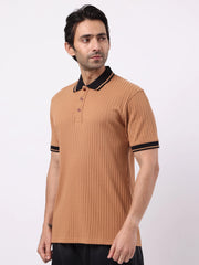 DropKnit Contrast Coral Orange Half Sleeve Polo T-Shirt