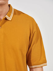 Triple Tuck Mustard Oversized Half Sleeve Polo T-Shirt