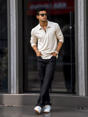 Rhombus Cream Full Sleeve Polo T-Shirt