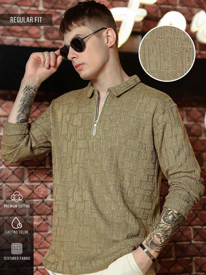 Hyper Mesh Dusty Green Full Sleeve Polo T-Shirt