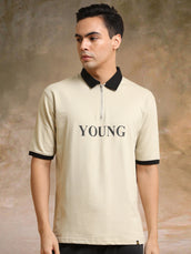 Young Biscuit Half Zipper Polo Half Sleeve T-Shirt