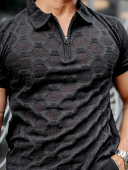 Diamond Knit Black Slim Half Sleeve Polo T-Shirt