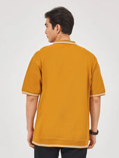 Triple Tuck Mustard Oversized Half Sleeve Polo T-Shirt