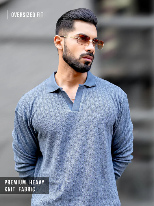 TeraKnit Light Grey Full Sleeve Polo T-Shirt