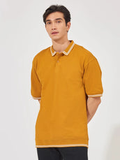 Triple Tuck Mustard Oversized Half Sleeve Polo T-Shirt