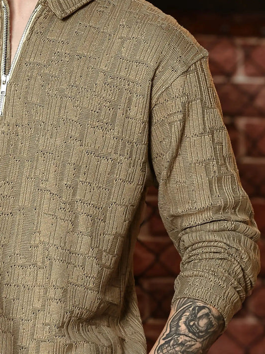 Hyper Mesh Dusty Green Full Sleeve Polo T-Shirt