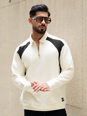 CutPanel Cream Full Sleeve Polo T-Shirt