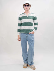 Puzzle White, Green Full Sleeve Polo T-Shirt