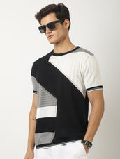 Sheernet FlatKnit Cotton Black Half Sleeve T-Shirt