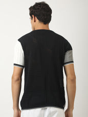 Sheernet FlatKnit Cotton Black Half Sleeve T-Shirt