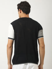 Sheernet FlatKnit Cotton Black Half Sleeve T-Shirt