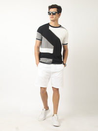Sheernet FlatKnit Cotton Black Half Sleeve T-Shirt