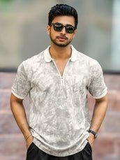 Burnout Spray Grey Half Sleeve Polo T-Shirt