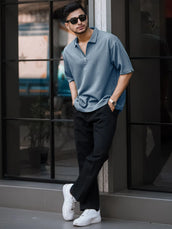 Light grey half sleeve brooklyn zipper polo t-shirt for men - view 6