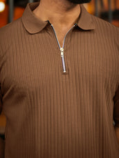 Light brown half sleeve dropknit polo t-shirt for men - view 2