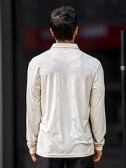 Rhombus Cream Full Sleeve Polo T-Shirt