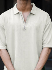 Brooklyn Half Zipper Cream Polo Half Sleeve T-Shirt