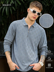 Street Blocks Light Grey Full Sleeve Polo T-Shirt