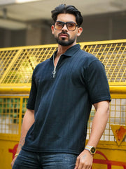 Brooklyn Half Zipper Black Polo Half Sleeve T-Shirt