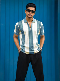 Bold Stripe Blue Half Sleeve Polo T-Shirt