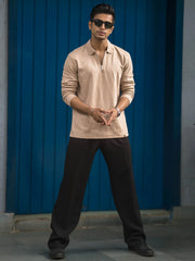 Opal Wave Beige Full Sleeve Polo T-Shirt