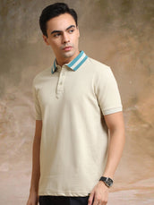 Contrast Collar Biscuit Polo Half Sleeve T-Shirt