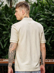 Marble Grid Cream Half Sleeve Polo T-Shirt