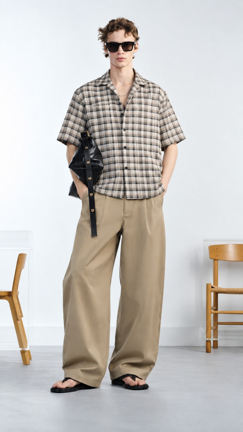 Beige Plaid Shirt Co-ord